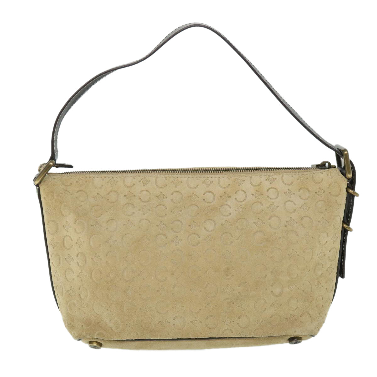 CELINE C Macadam Canvas Shoulder Bag Suede Beige Auth 54789