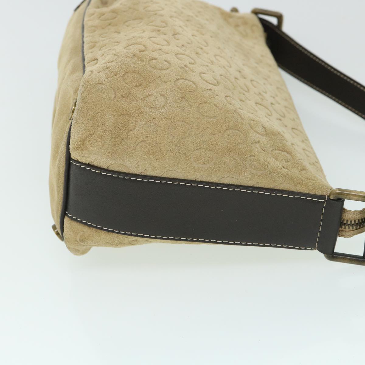 CELINE C Macadam Canvas Shoulder Bag Suede Beige Auth 54789