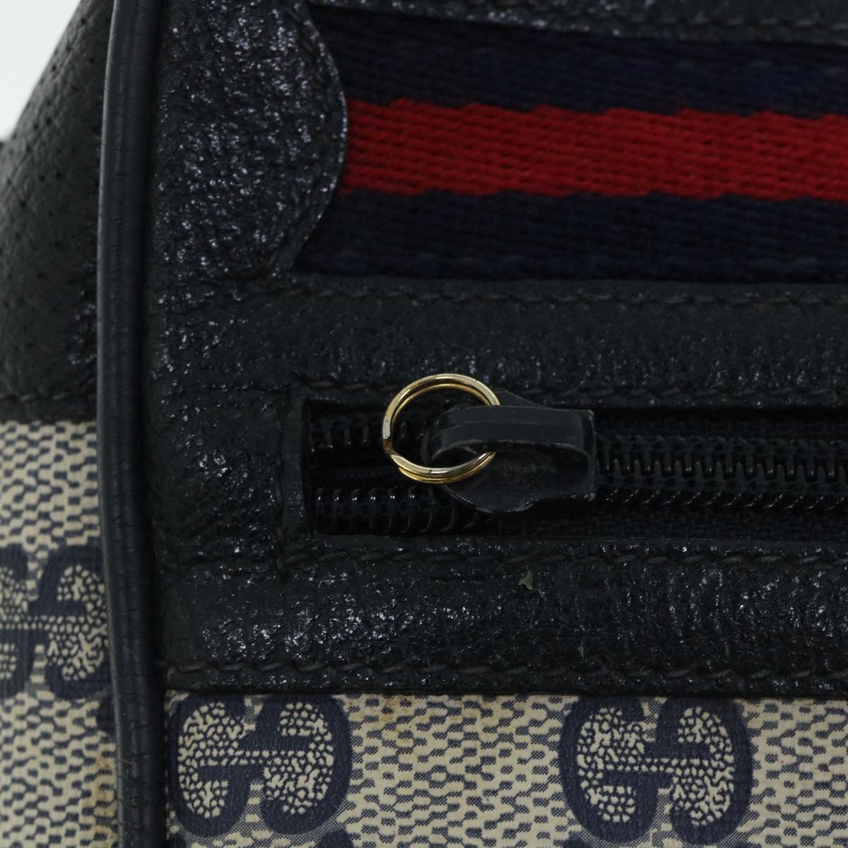 GUCCI GG Canvas Sherry Line Shoulder Bag Gray Red Navy 119.02.087 Auth 54792