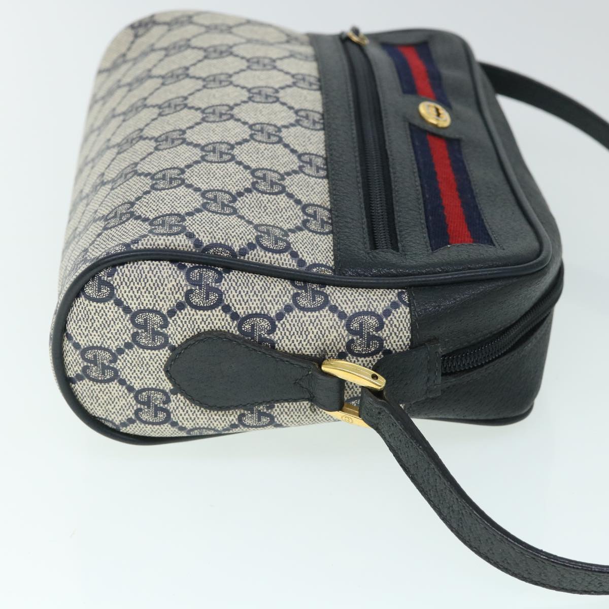 GUCCI GG Canvas Sherry Line Shoulder Bag Gray Red Navy 119.02.087 Auth 54792