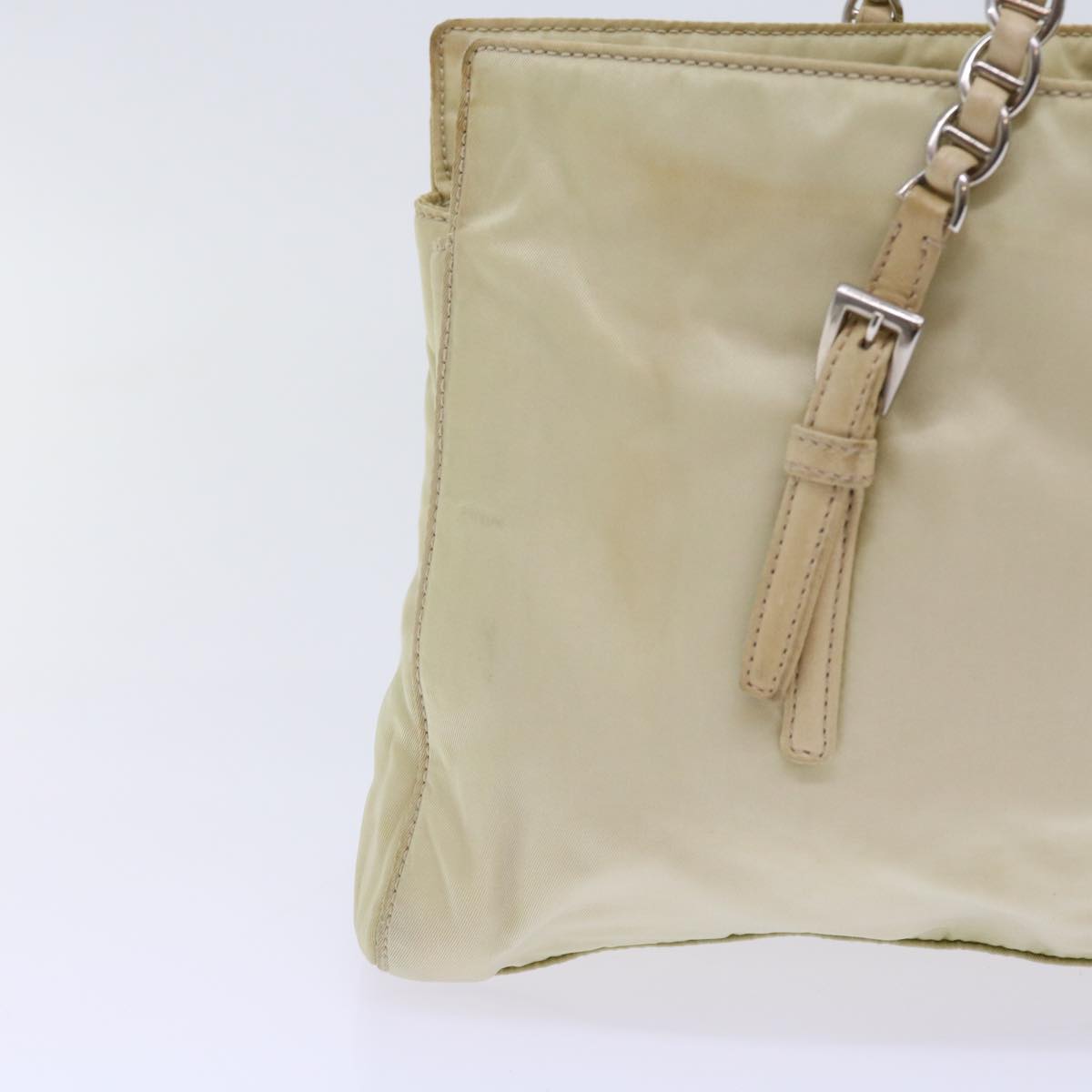 PRADA Chain Shoulder Bag Nylon Beige Auth 54794