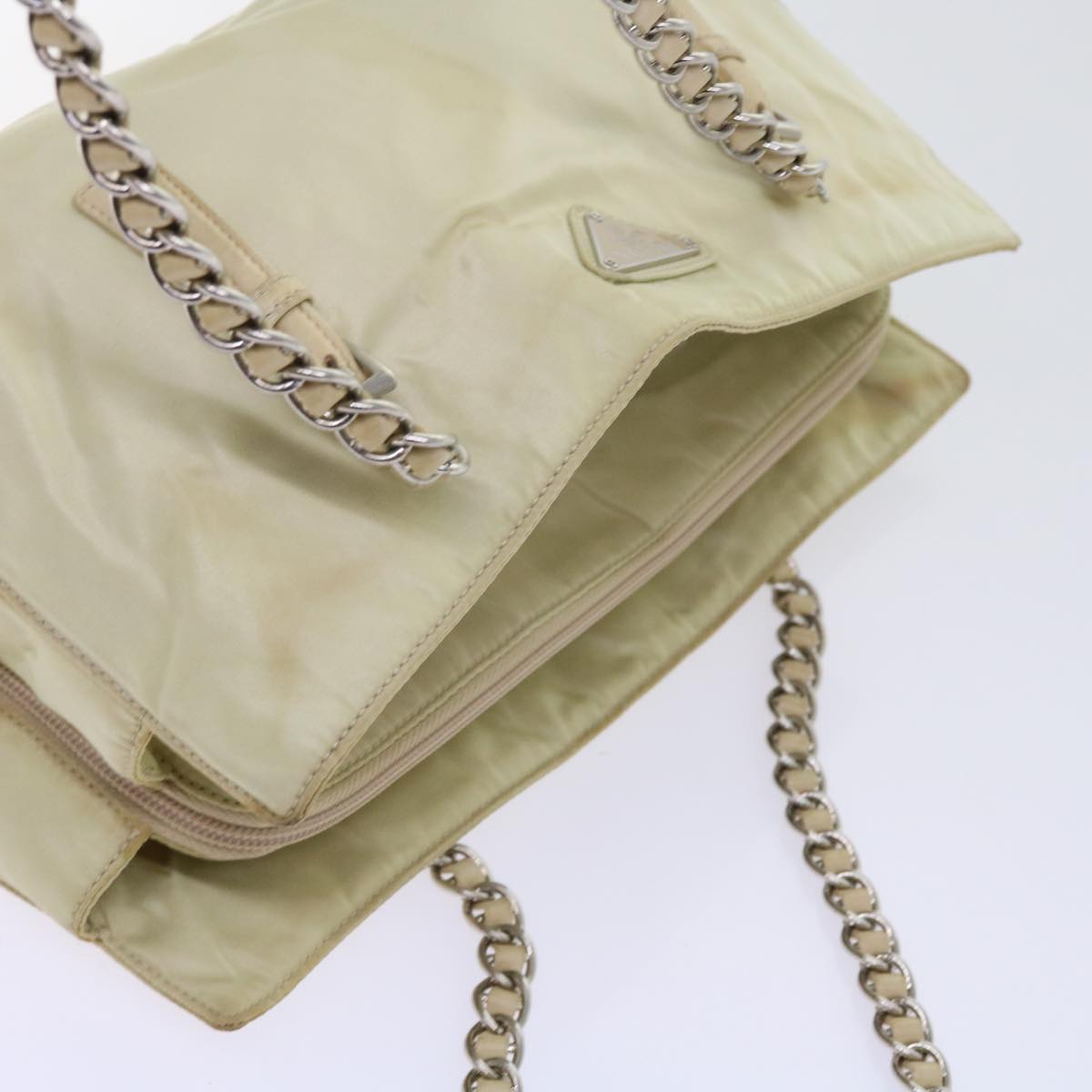 PRADA Chain Shoulder Bag Nylon Beige Auth 54794