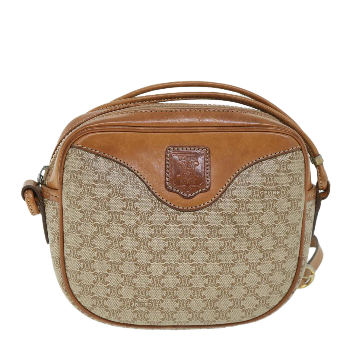 CELINE Macadam Canvas Shoulder Bag Beige Auth 54801