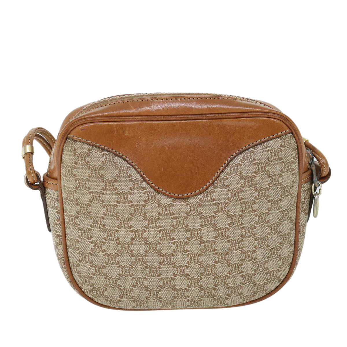 CELINE Macadam Canvas Shoulder Bag Beige Auth 54801