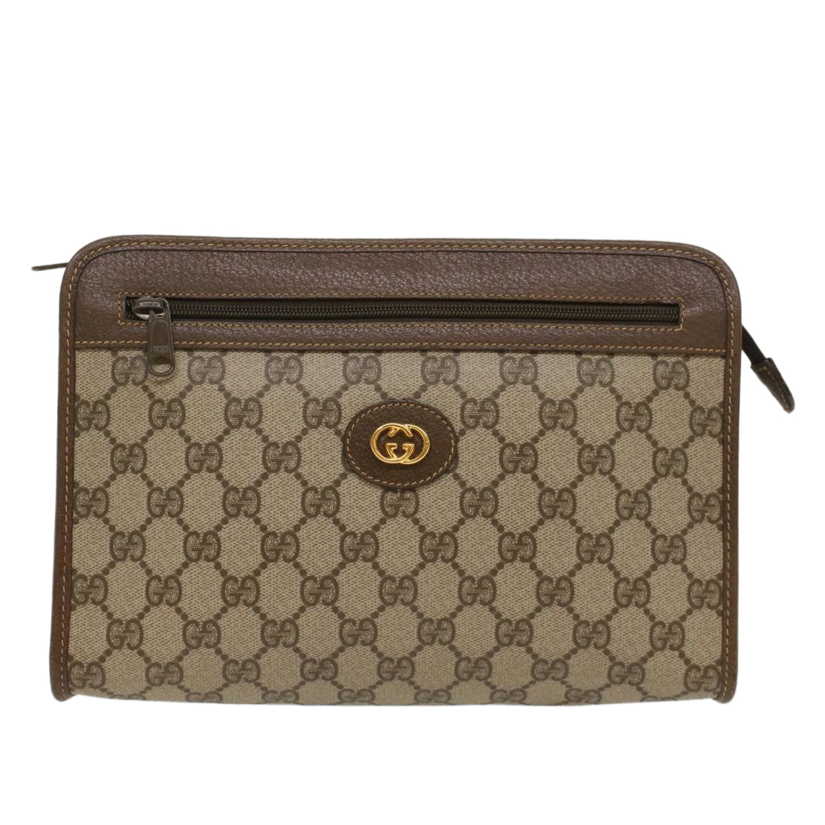 GUCCI GG Canvas Clutch Bag PVC Leather Beige 014 115 Auth 54802