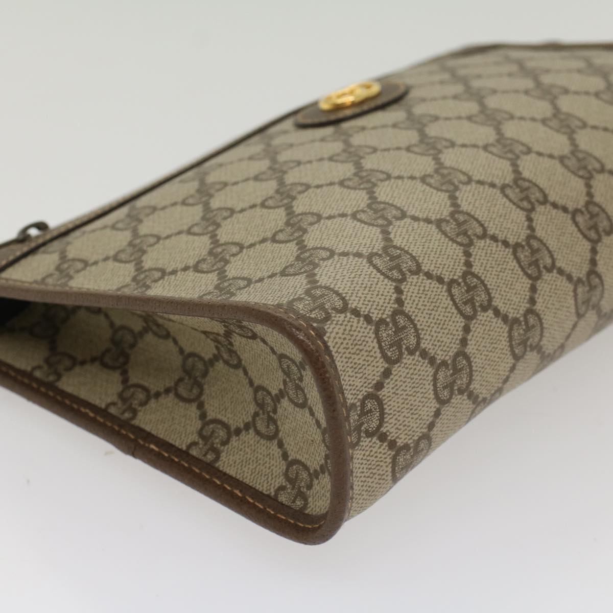 GUCCI GG Canvas Clutch Bag PVC Leather Beige 014 115 Auth 54802