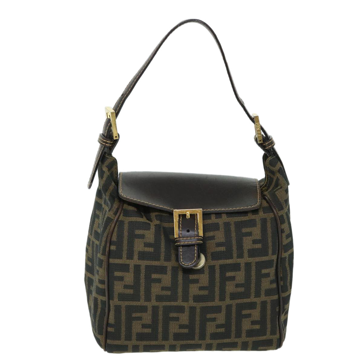 FENDI Zucca Canvas Hand Bag Black Brown Auth 54803