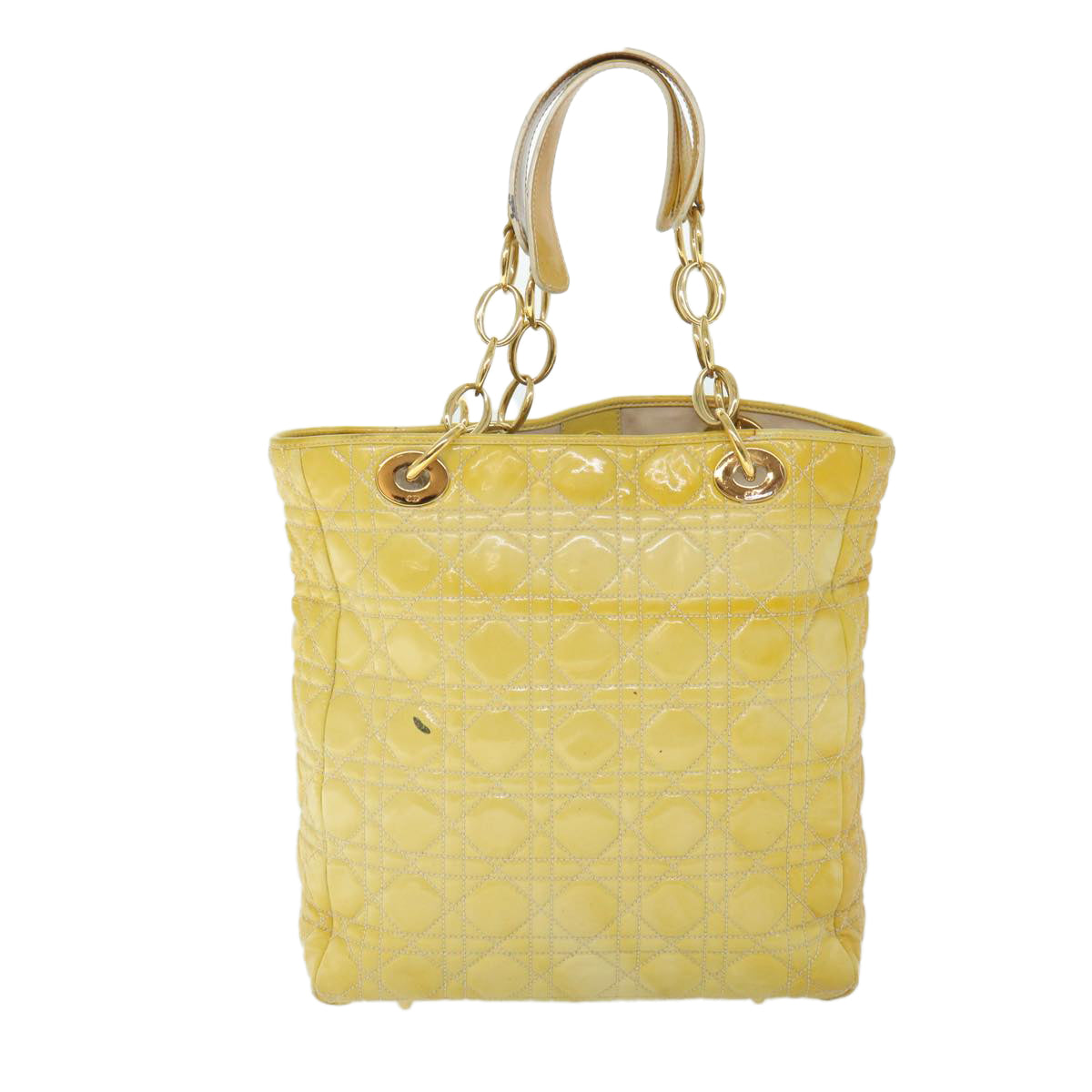 Christian Dior Lady Dior Canage Chain Tote Bag Patent leather Yellow Auth 54827 - 0