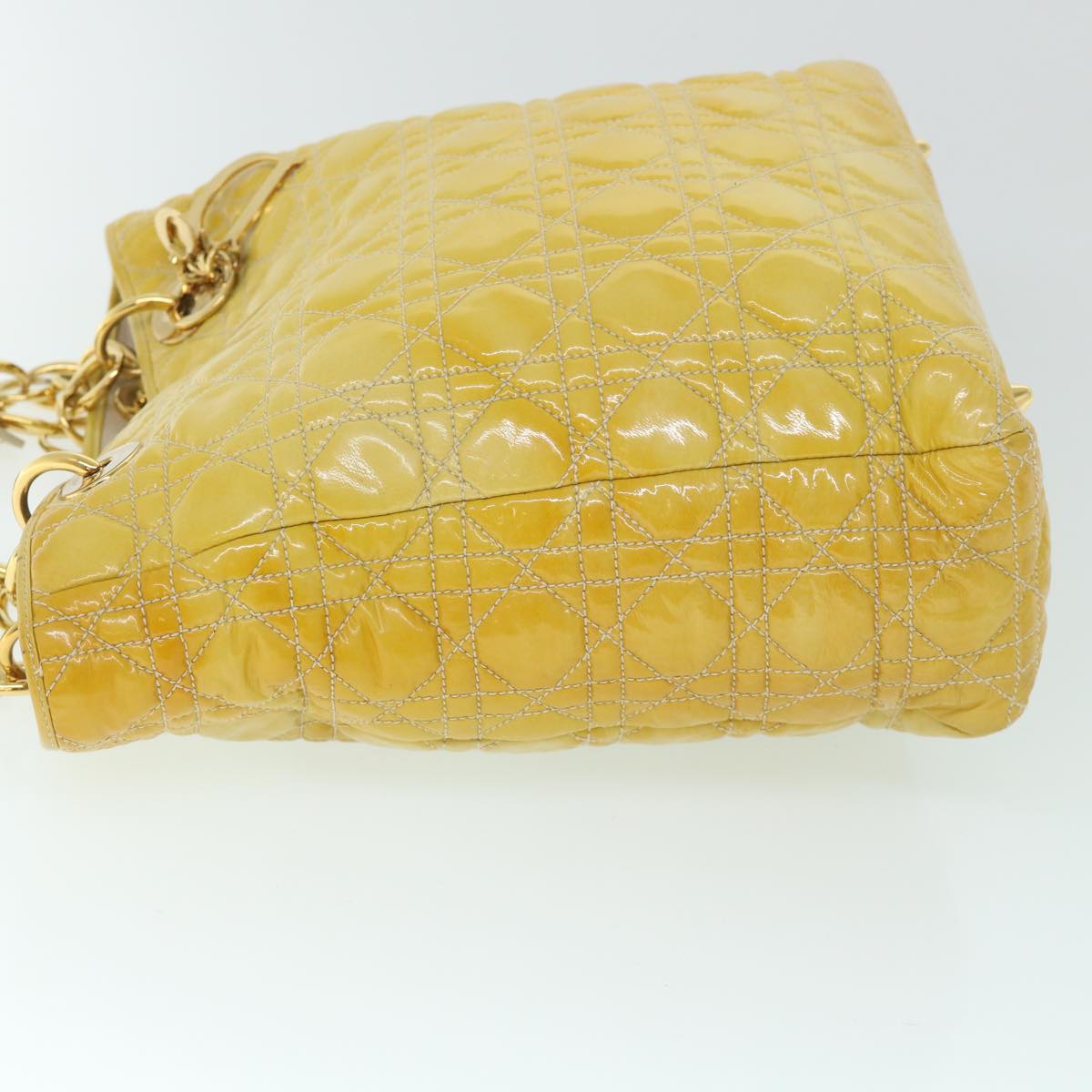 Christian Dior Lady Dior Canage Chain Tote Bag Patent leather Yellow Auth 54827