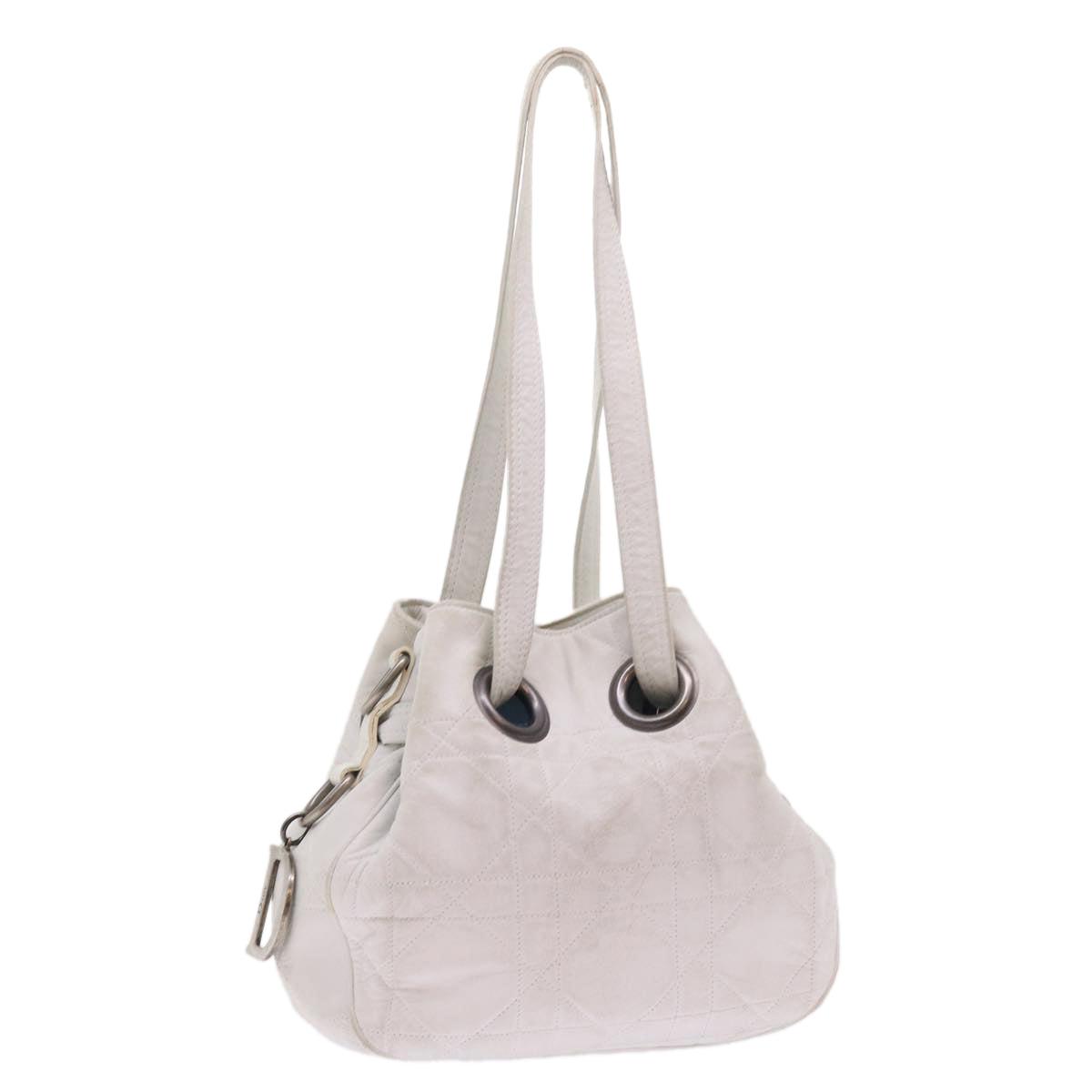 Christian Dior Lady Dior Canage Shoulder Bag Leather White Auth 54830