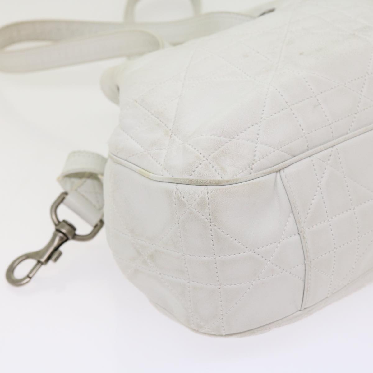 Christian Dior Lady Dior Canage Shoulder Bag Leather White Auth 54830