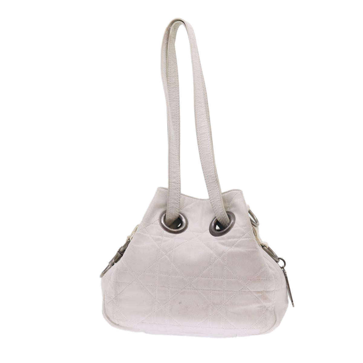 Christian Dior Lady Dior Canage Shoulder Bag Leather White Auth 54830