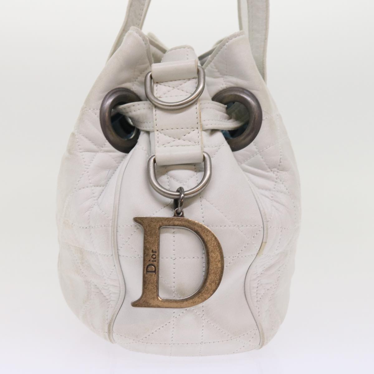 Christian Dior Lady Dior Canage Shoulder Bag Leather White Auth 54830