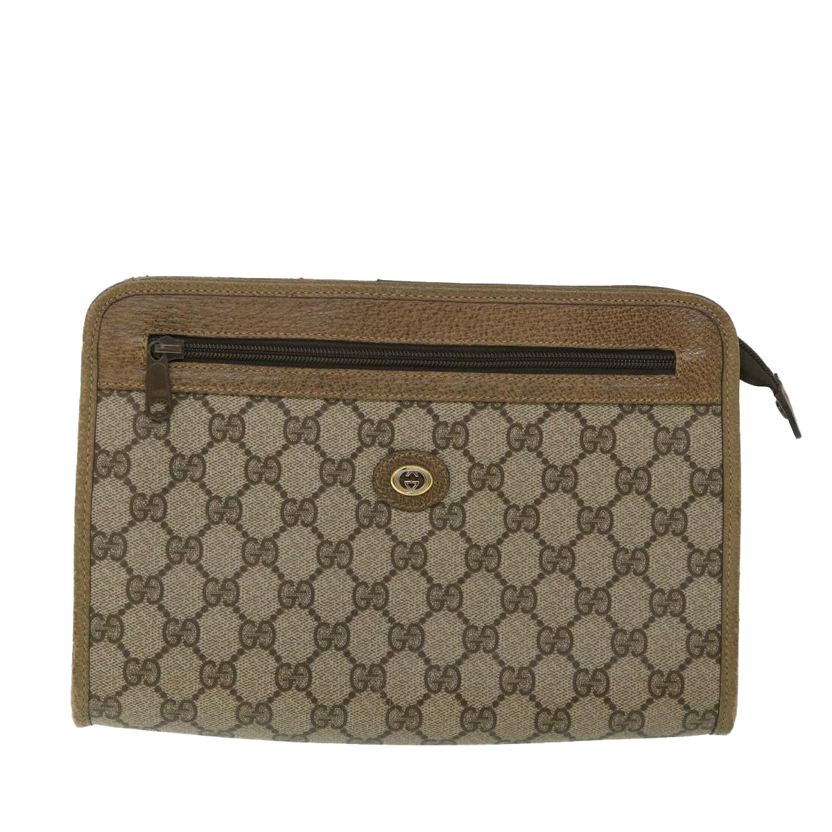 GUCCI GG Canvas Clutch Bag PVC Leather Beige Auth 54833