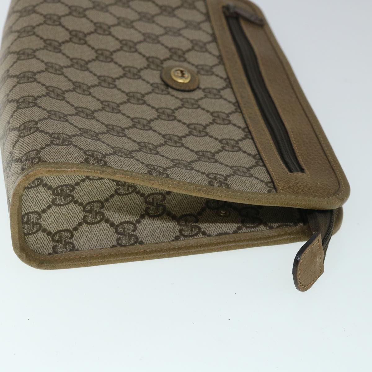 GUCCI GG Canvas Clutch Bag PVC Leather Beige Auth 54833