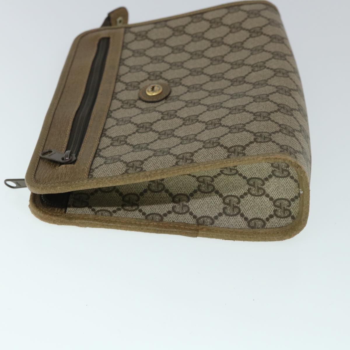 GUCCI GG Canvas Clutch Bag PVC Leather Beige Auth 54833