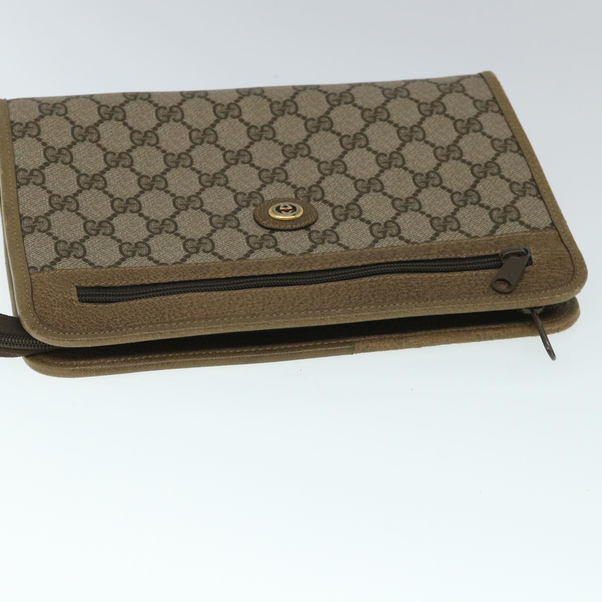 GUCCI GG Canvas Clutch Bag PVC Leather Beige Auth 54833