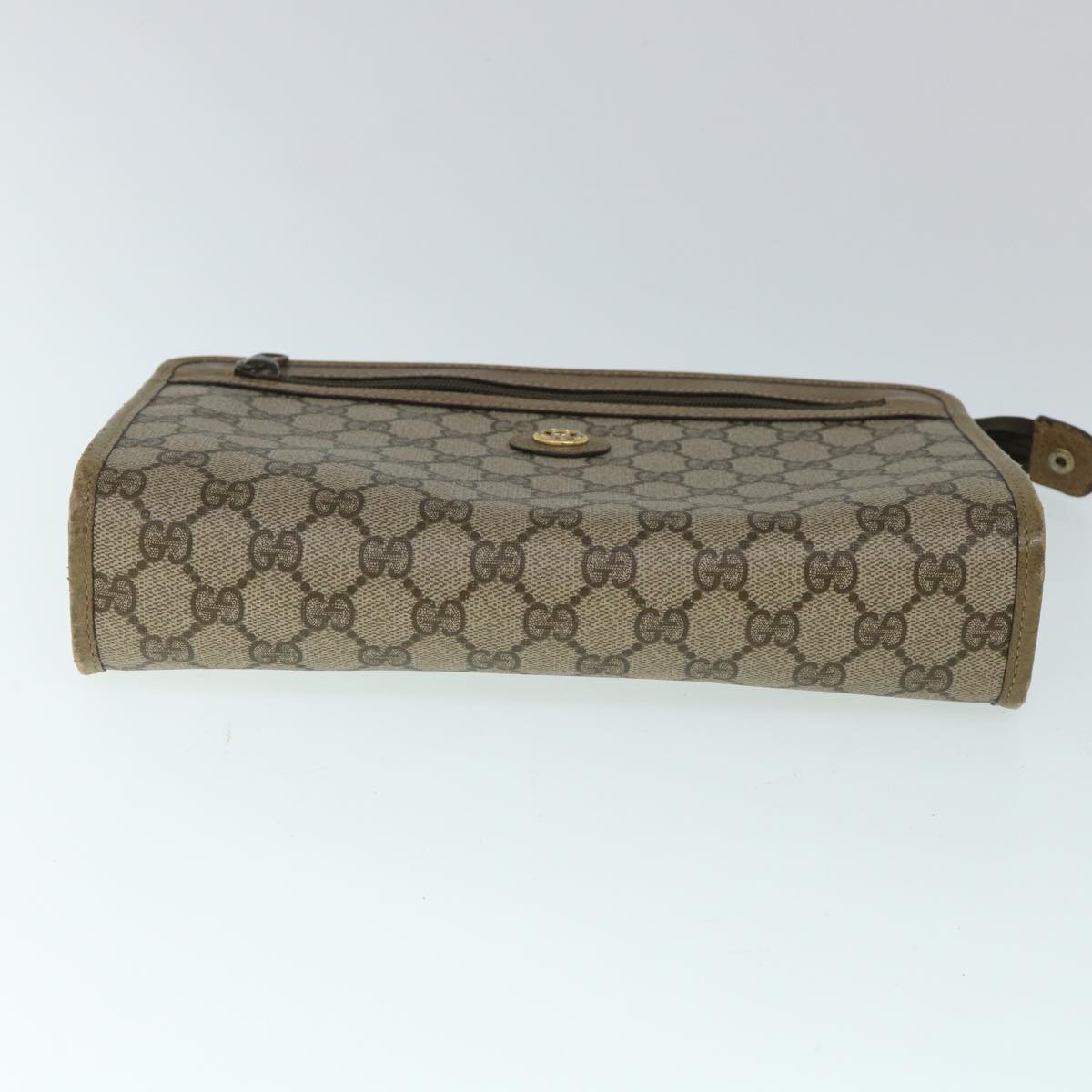 GUCCI GG Canvas Clutch Bag PVC Leather Beige Auth 54833