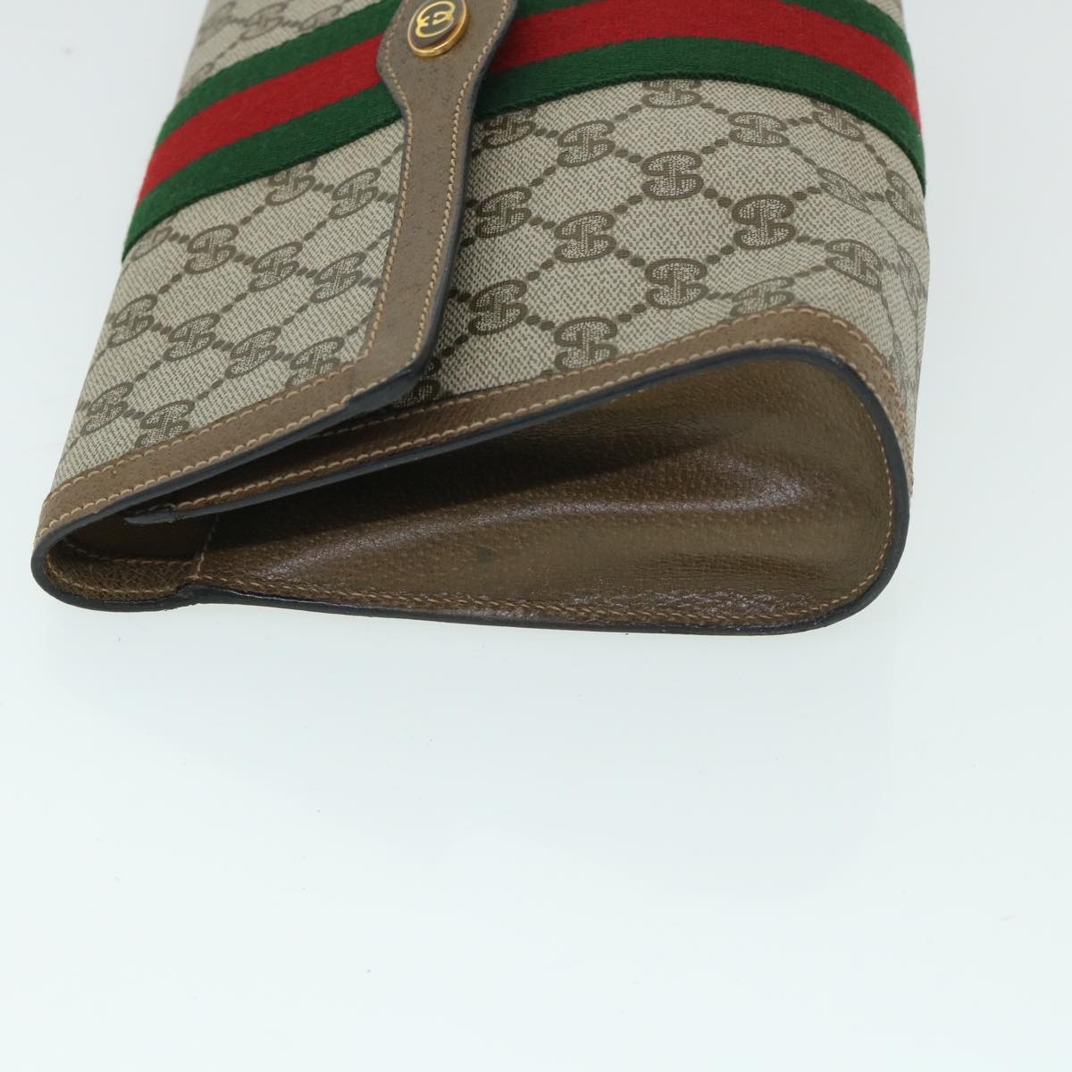 GUCCI GG Canvas Web Sherry Line Clutch Bag PVC Leather Beige Green Auth 54834