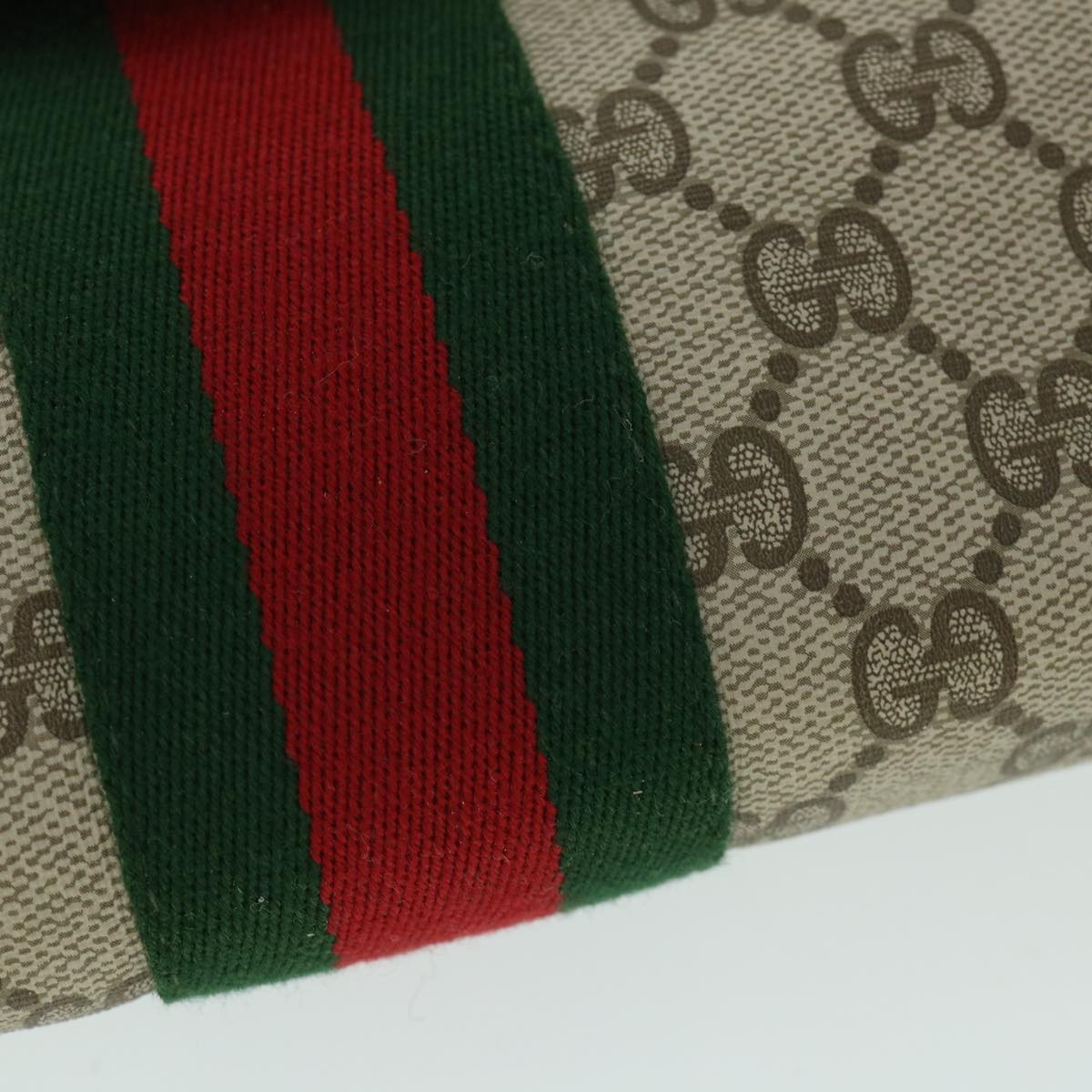 GUCCI GG Canvas Web Sherry Line Clutch Bag PVC Leather Beige Green Auth 54834