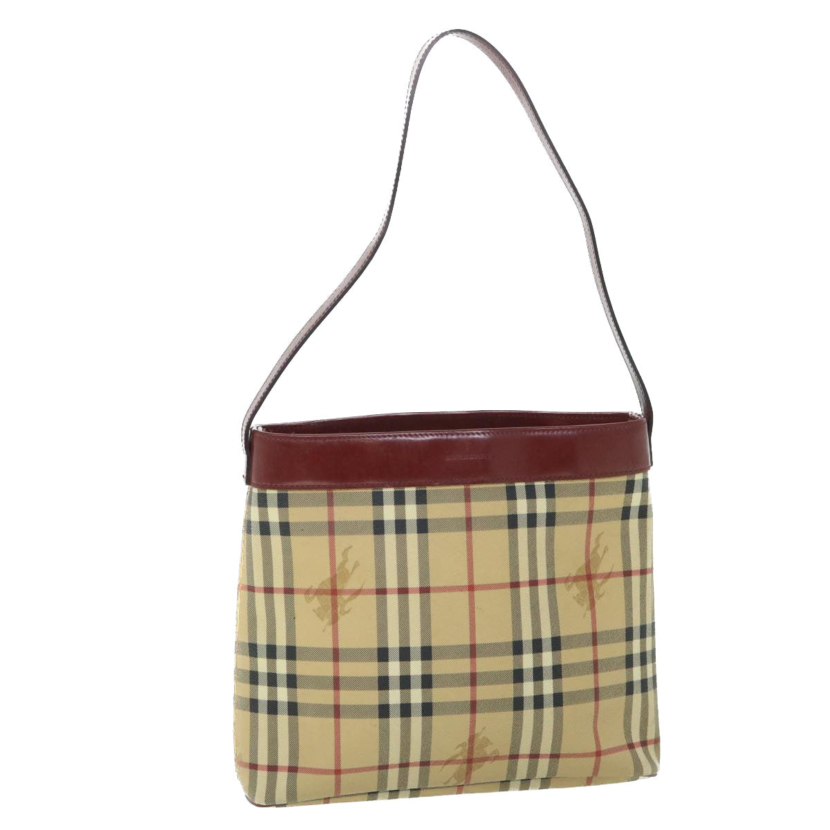 BURBERRY Nova Check Shoulder Bag PVC Leather Beige Red Auth 54838