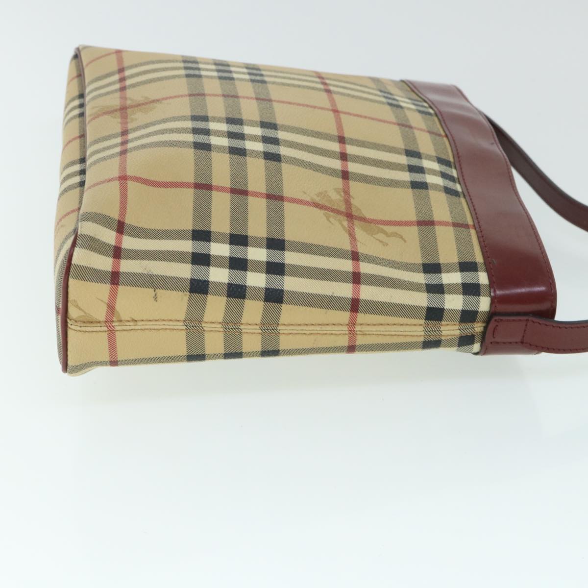 BURBERRY Nova Check Shoulder Bag PVC Leather Beige Red Auth 54838