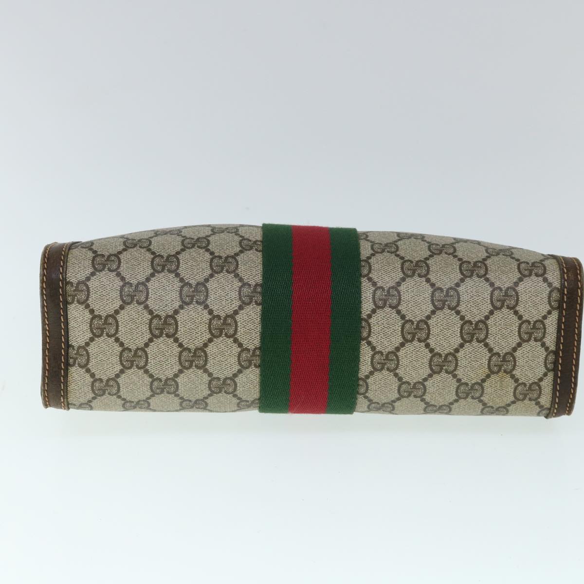 GUCCI GG Canvas Web Sherry Line Clutch Bag PVC Leather Beige Green Auth 54839