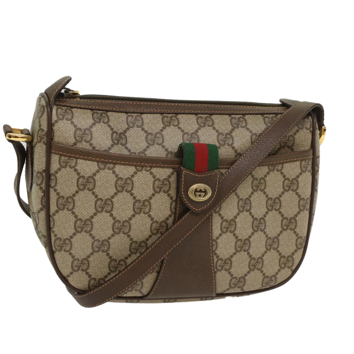 GUCCI GG Canvas Web Sherry Line Shoulder Bag Beige Red 89 02 032 Auth 54856