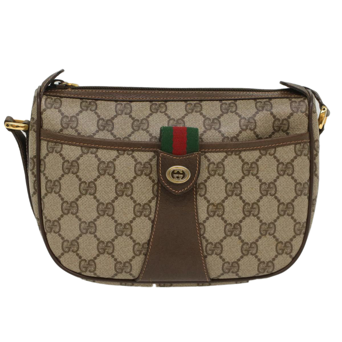 GUCCI GG Canvas Web Sherry Line Shoulder Bag Beige Red 89 02 032 Auth 54856