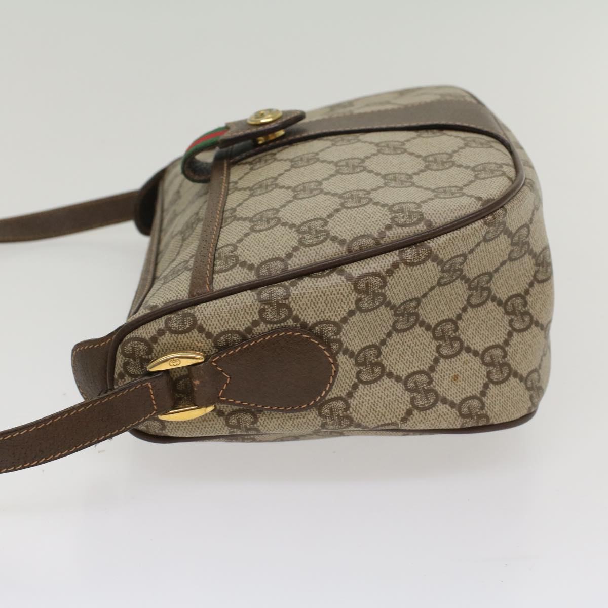 GUCCI GG Canvas Web Sherry Line Shoulder Bag Beige Red 89 02 032 Auth 54856