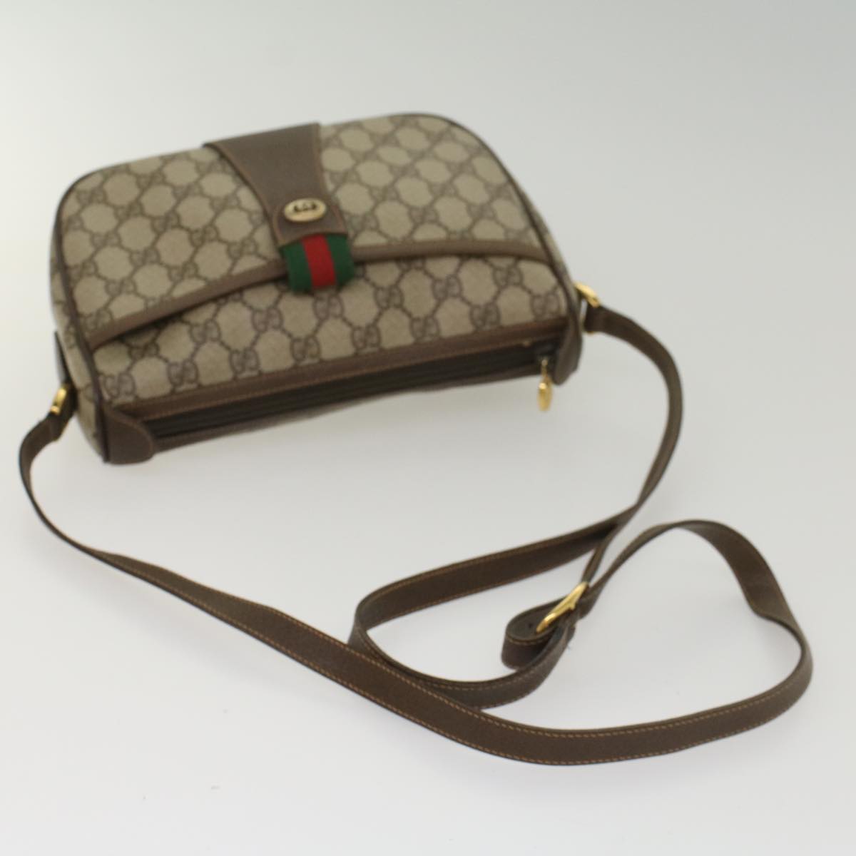 GUCCI GG Canvas Web Sherry Line Shoulder Bag Beige Red 89 02 032 Auth 54856