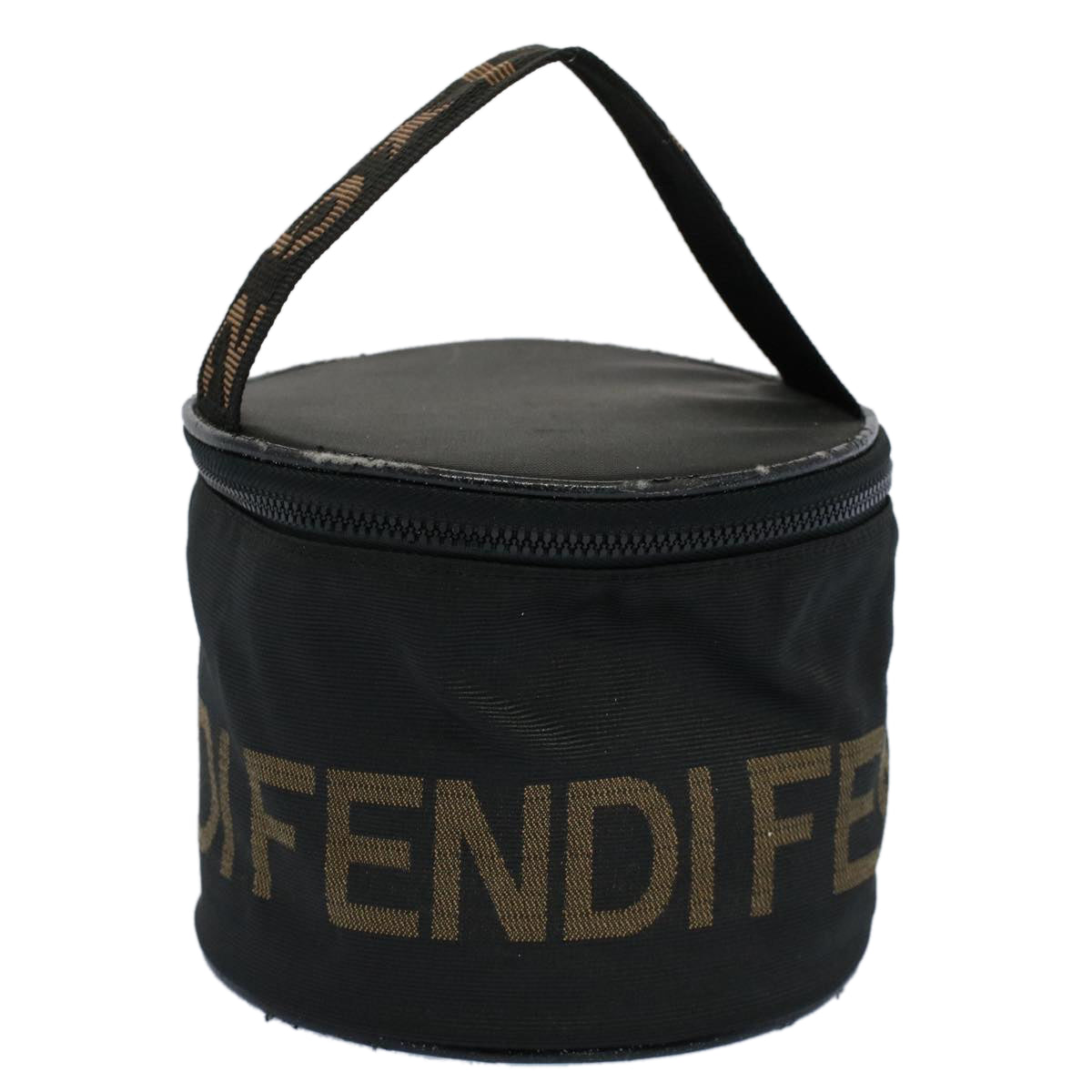 FENDI Vanity Cosmetic Pouch Canvas Black Auth 54858