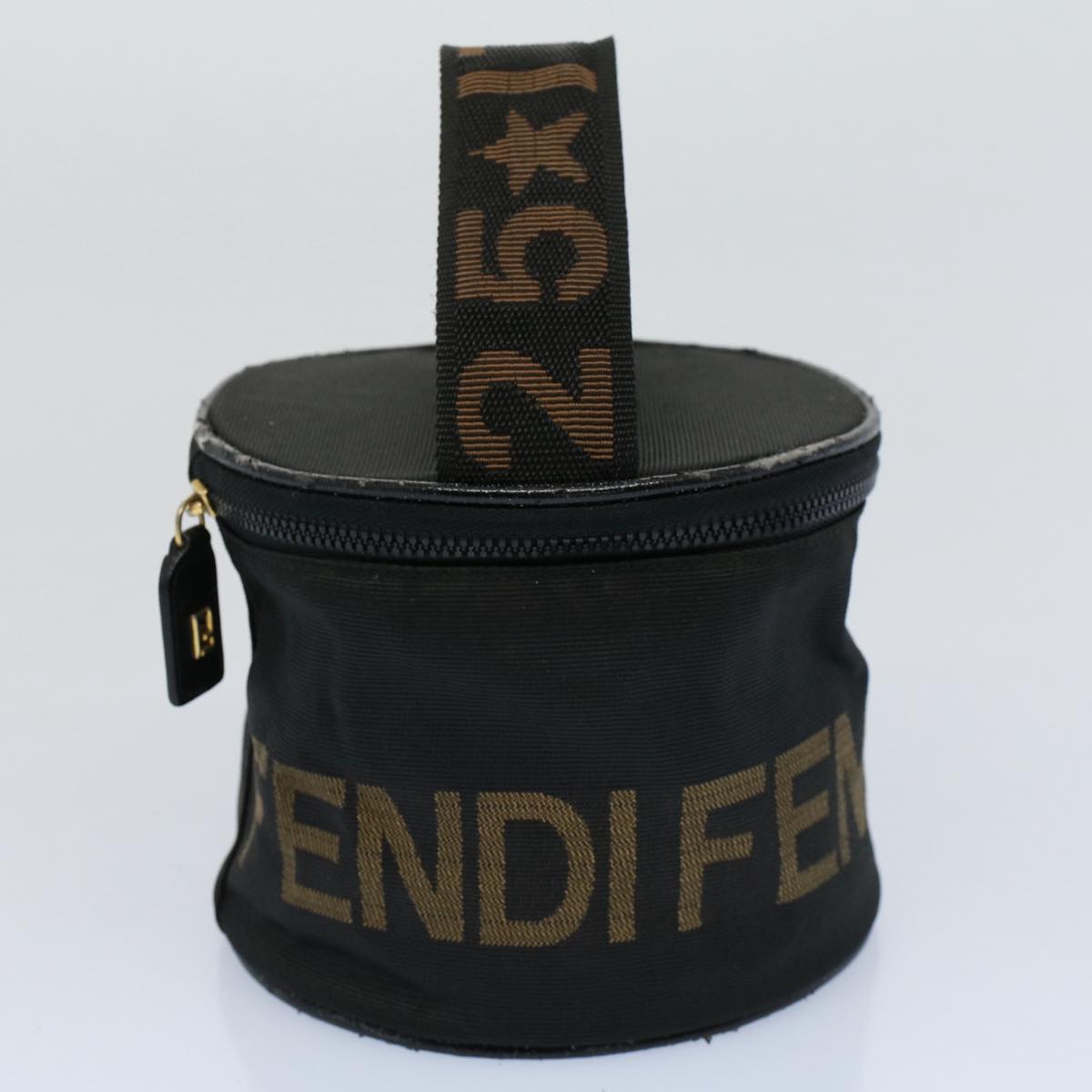 FENDI Vanity Cosmetic Pouch Canvas Black Auth 54858