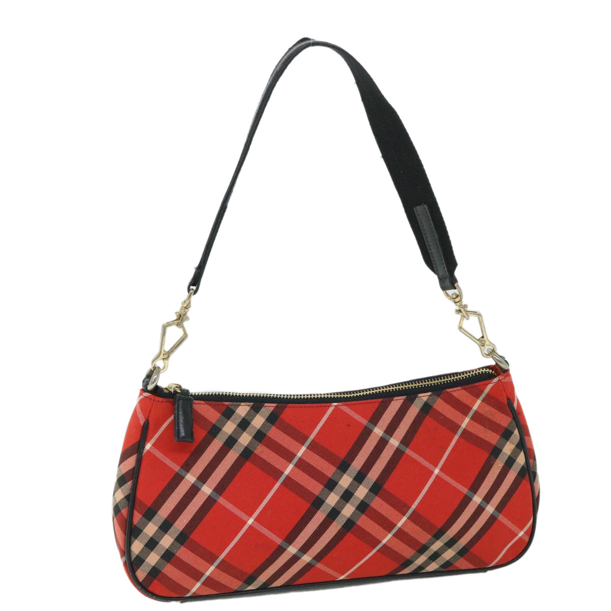 BURBERRY Nova Check Blue Label Shoulder Bag Canvas Leather Red Black Auth 54874