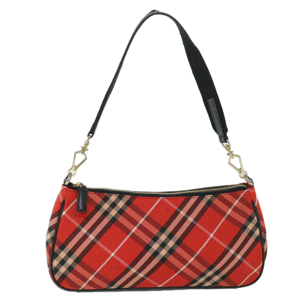 BURBERRY Nova Check Blue Label Shoulder Bag Canvas Leather Red Black Auth 54874