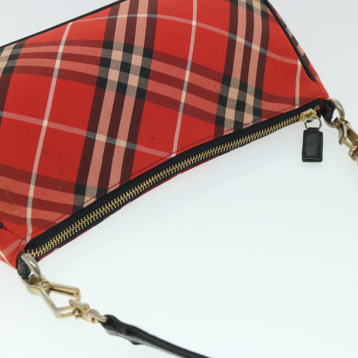 BURBERRY Nova Check Blue Label Shoulder Bag Canvas Leather Red Black Auth 54874