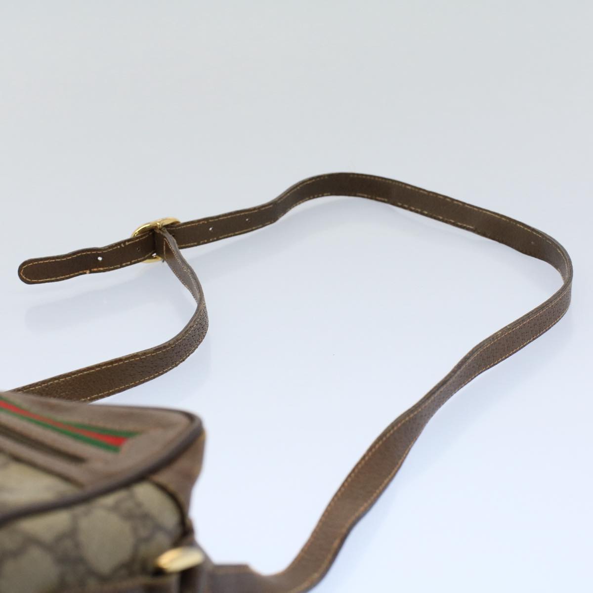 GUCCI GG Canvas Web Sherry Line Shoulder Bag PVC Leather Beige Green Auth 54875