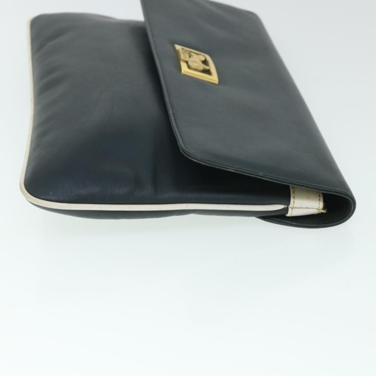 CELINE Horse Carriage Clutch Bag Leather Navy Auth 54881