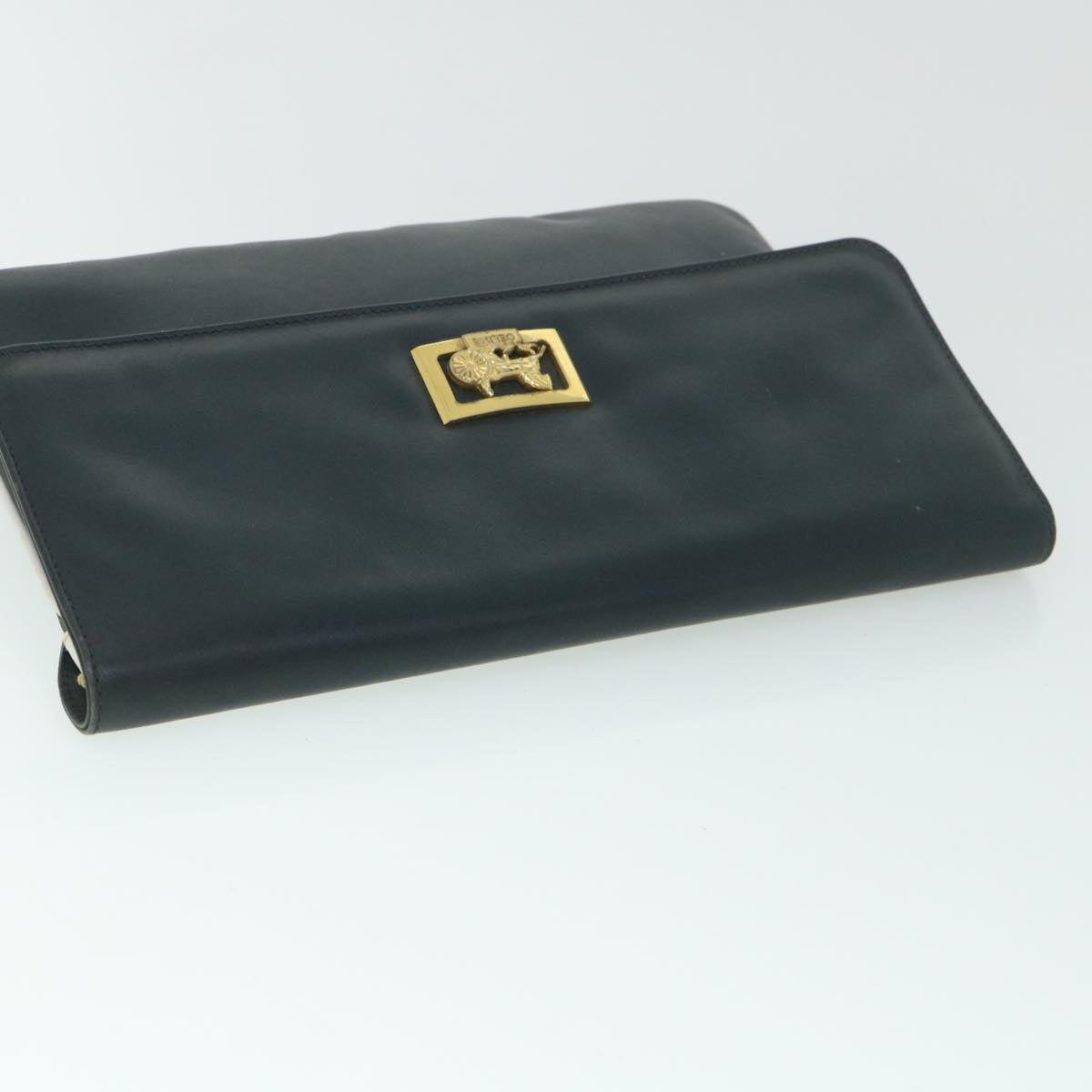 CELINE Horse Carriage Clutch Bag Leather Navy Auth 54881