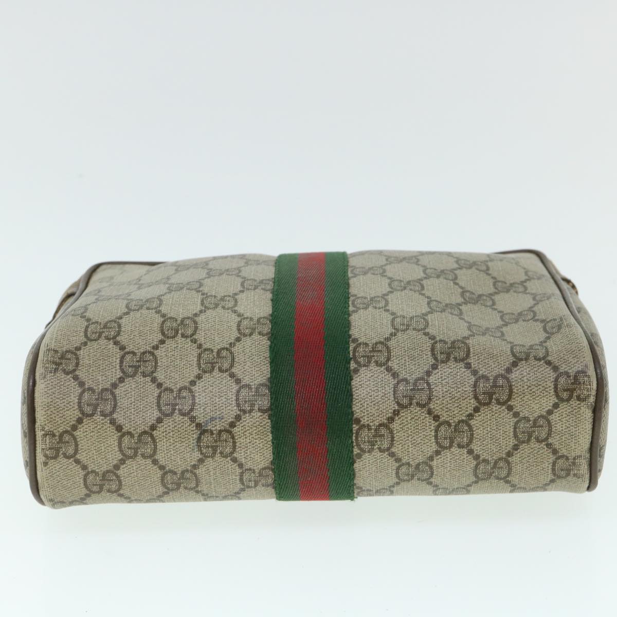 GUCCI GG Canvas Web Sherry Line Clutch Bag PVC Leather Beige Green Auth 54882