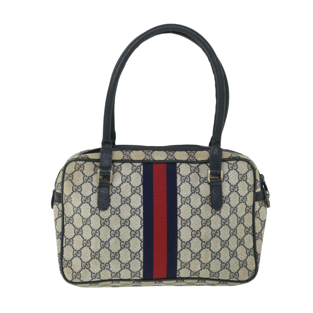 GUCCI GG Canvas Sherry Line Hand Bag PVC Leather Navy Red Auth 54884 - 0