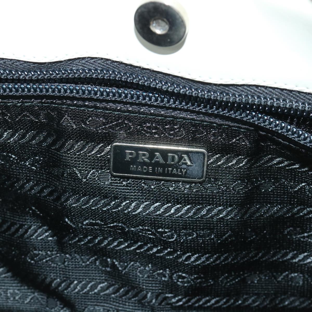 PRADA Punching Shoulder Bag Leather Black White Auth 54897