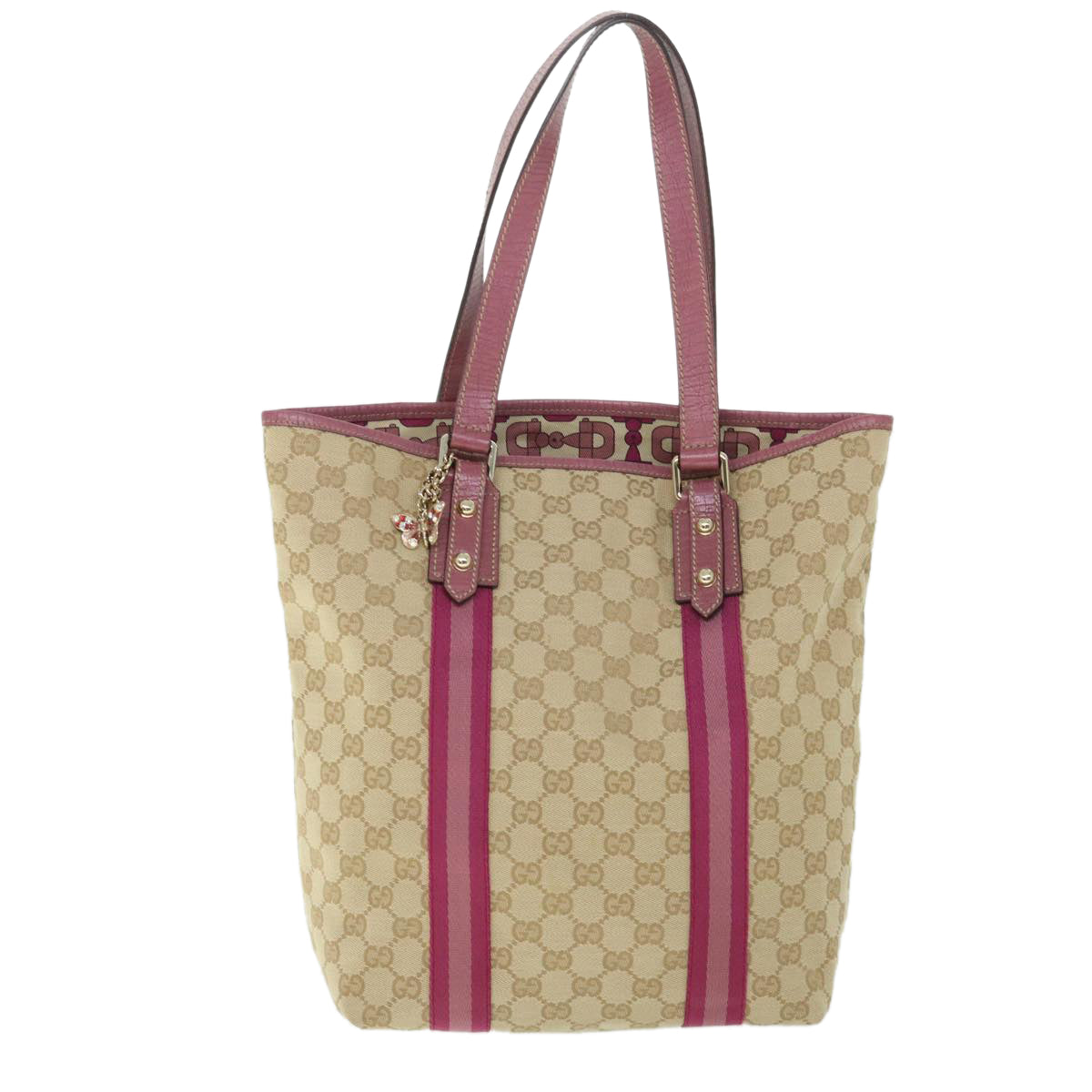 GUCCI GG Canvas Sherry Line Tote Bag Beige Pink 162899 Auth 54900