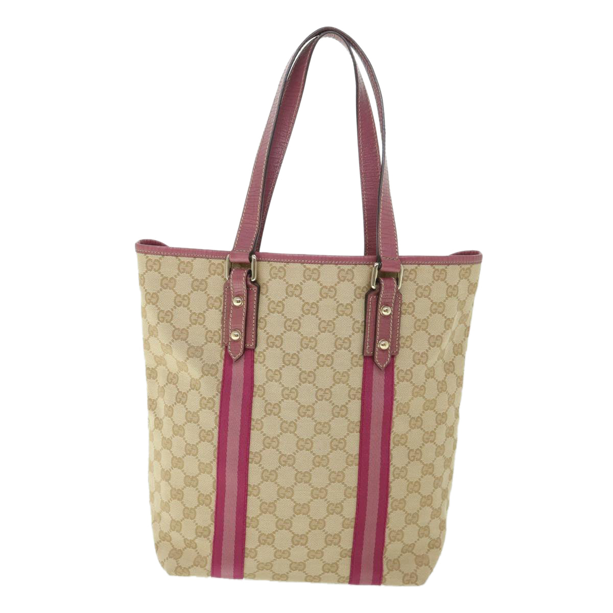 GUCCI GG Canvas Sherry Line Tote Bag Beige Pink 162899 Auth 54900 - 0