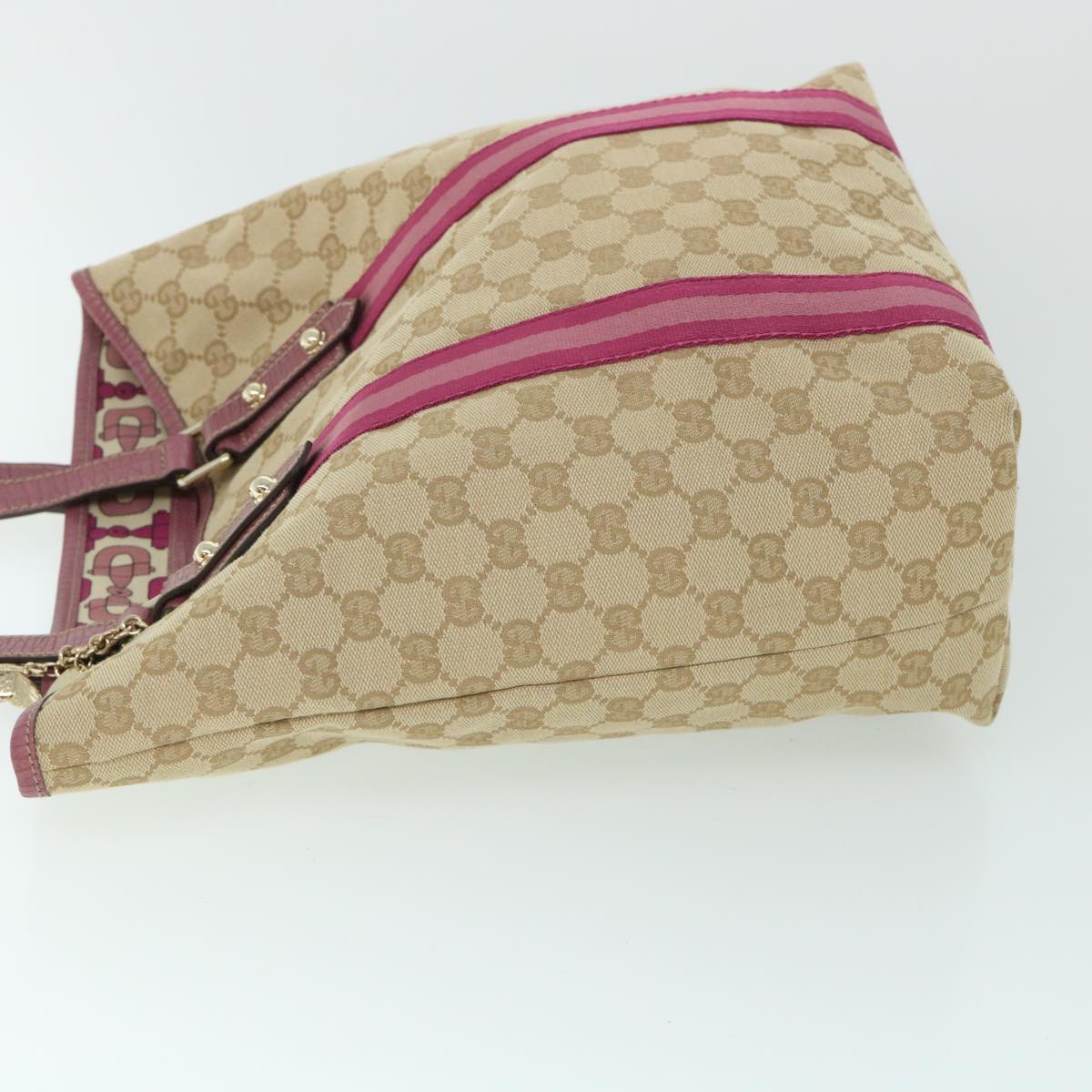 GUCCI GG Canvas Sherry Line Tote Bag Beige Pink 162899 Auth 54900