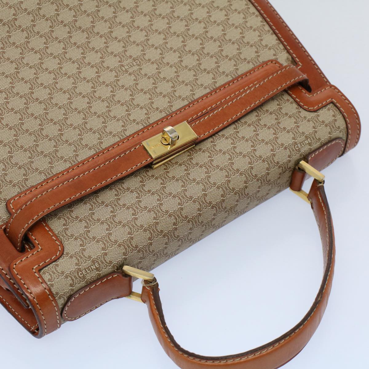 CELINE Macadam Canvas Hand Bag PVC Leather Beige Brown Auth 54903