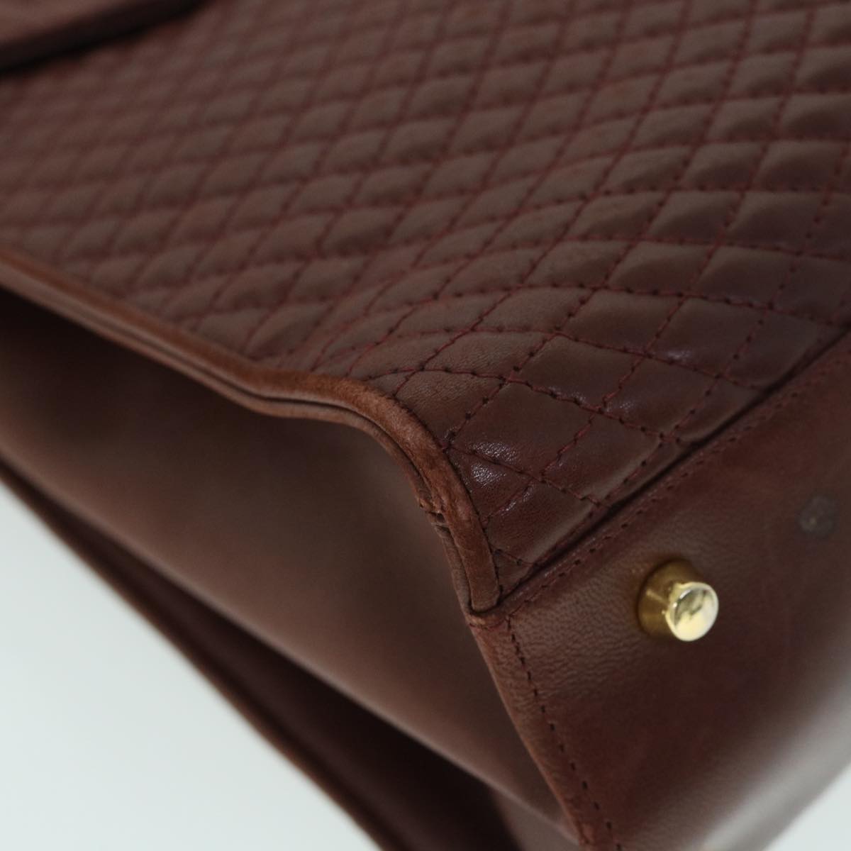 BALLY Quilted Hand Bag Leather Brown Auth 54904