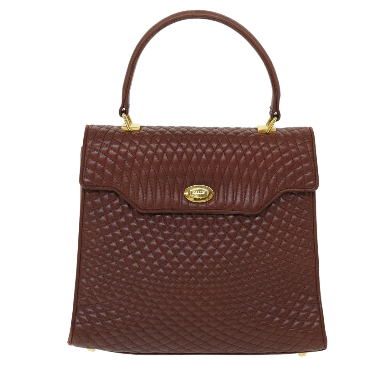 BALLY Quilted Hand Bag Leather Brown Auth 54904