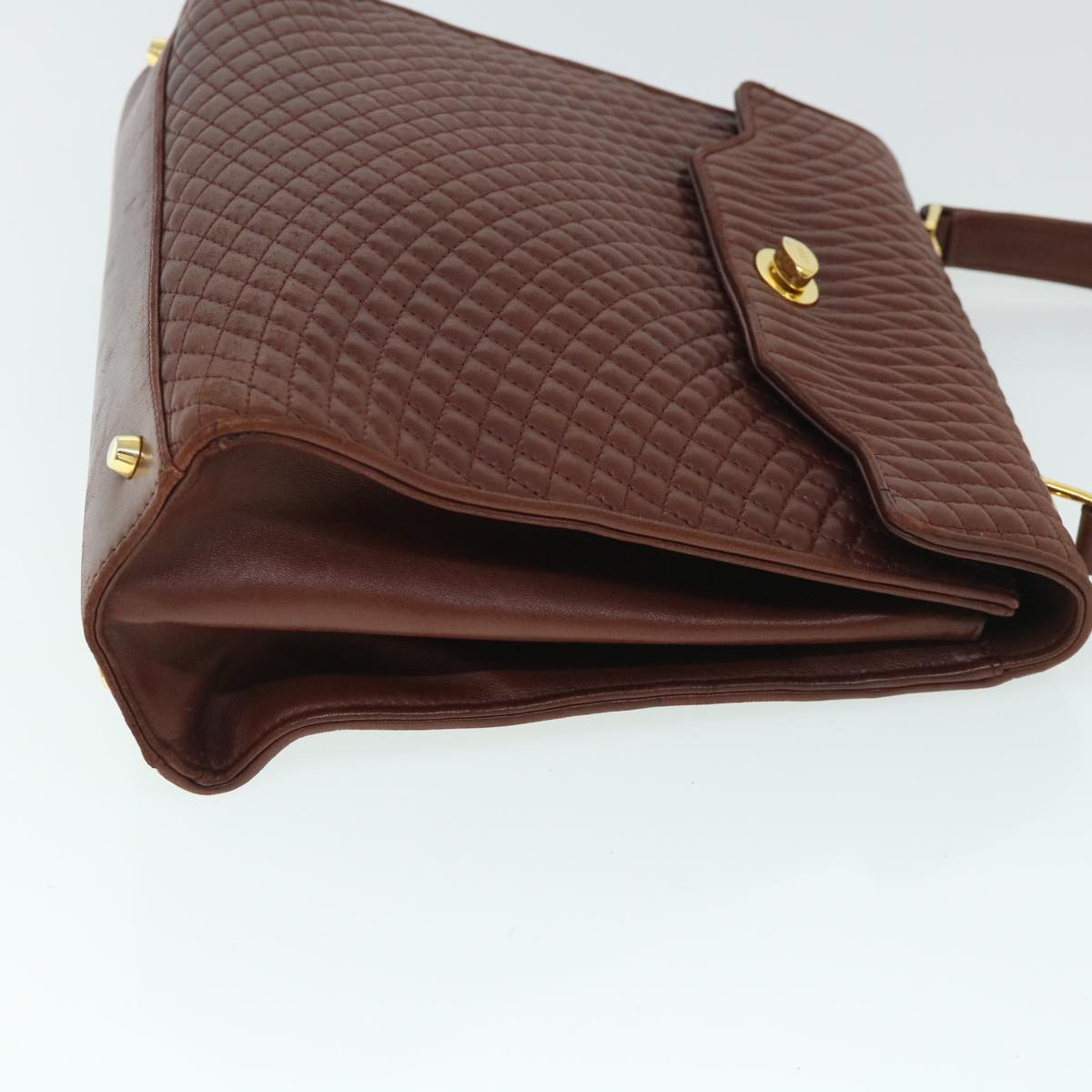 BALLY Quilted Hand Bag Leather Brown Auth 54904