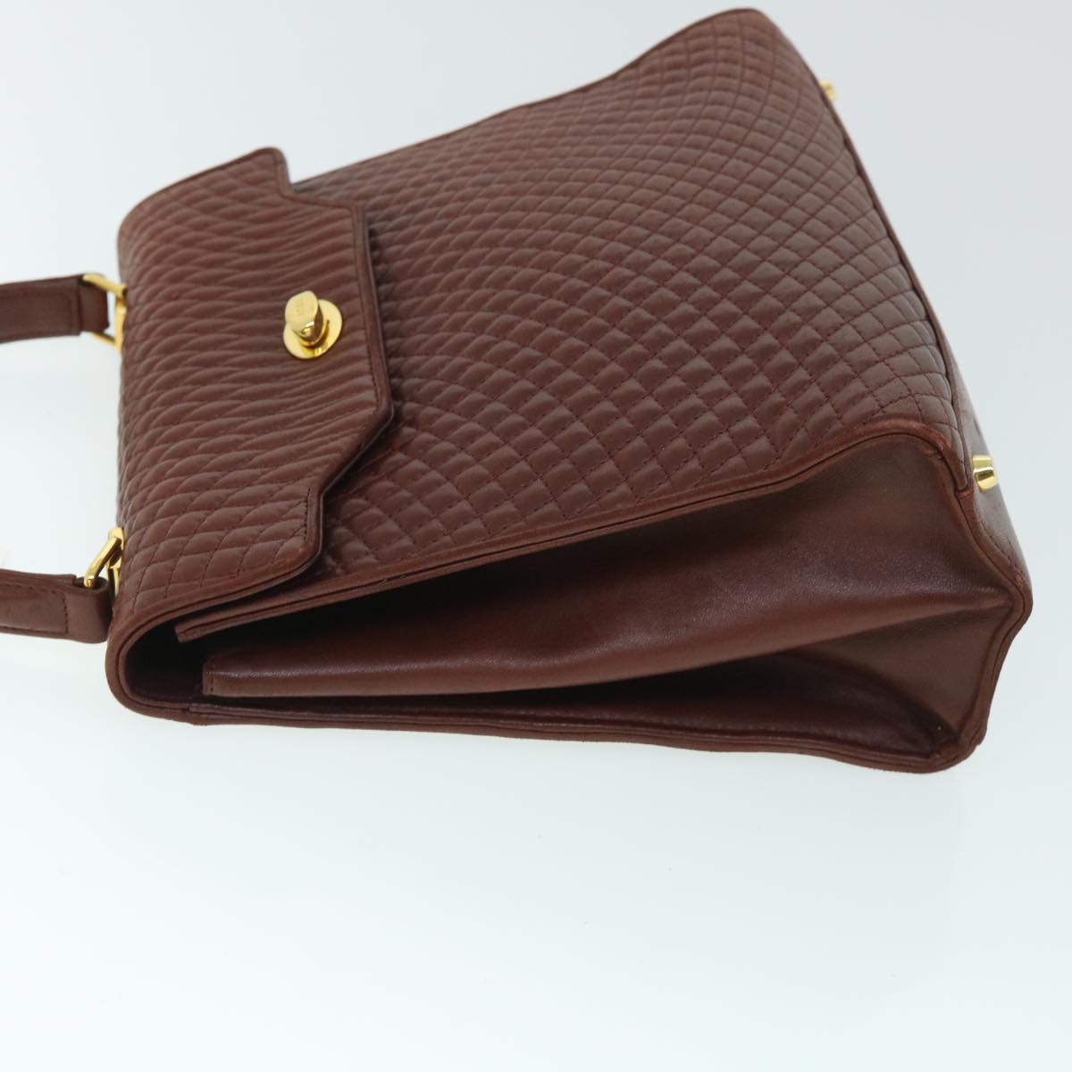 BALLY Quilted Hand Bag Leather Brown Auth 54904